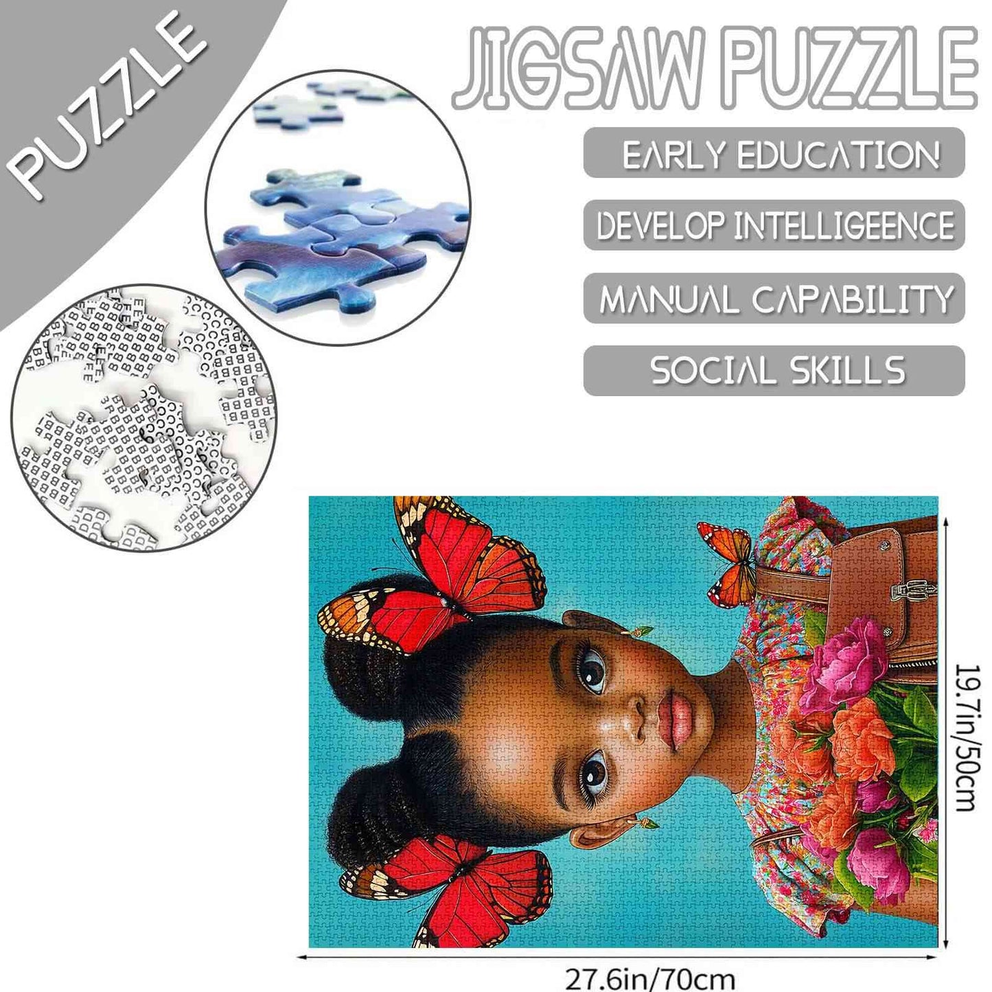 Puzzle Fille Papillon avec Fleurs