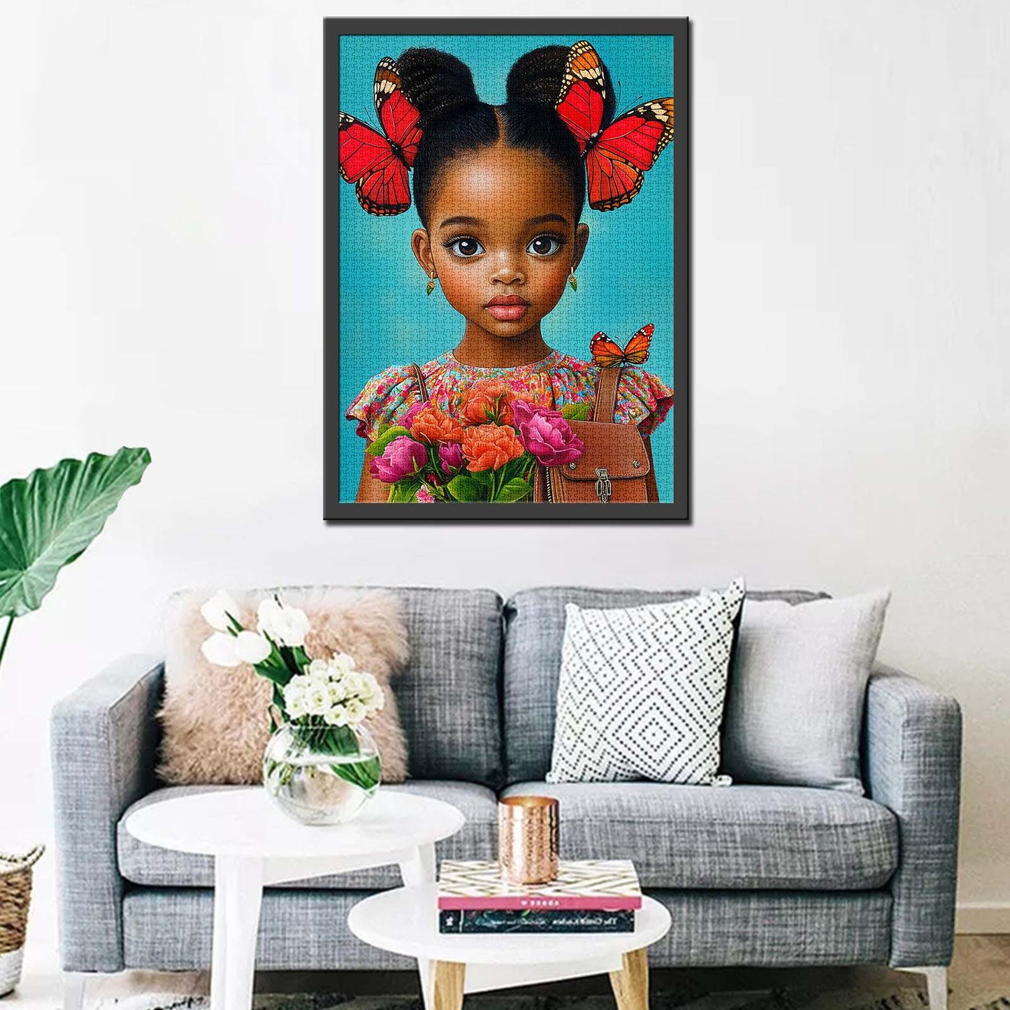 Puzzle Fille Papillon avec Fleurs