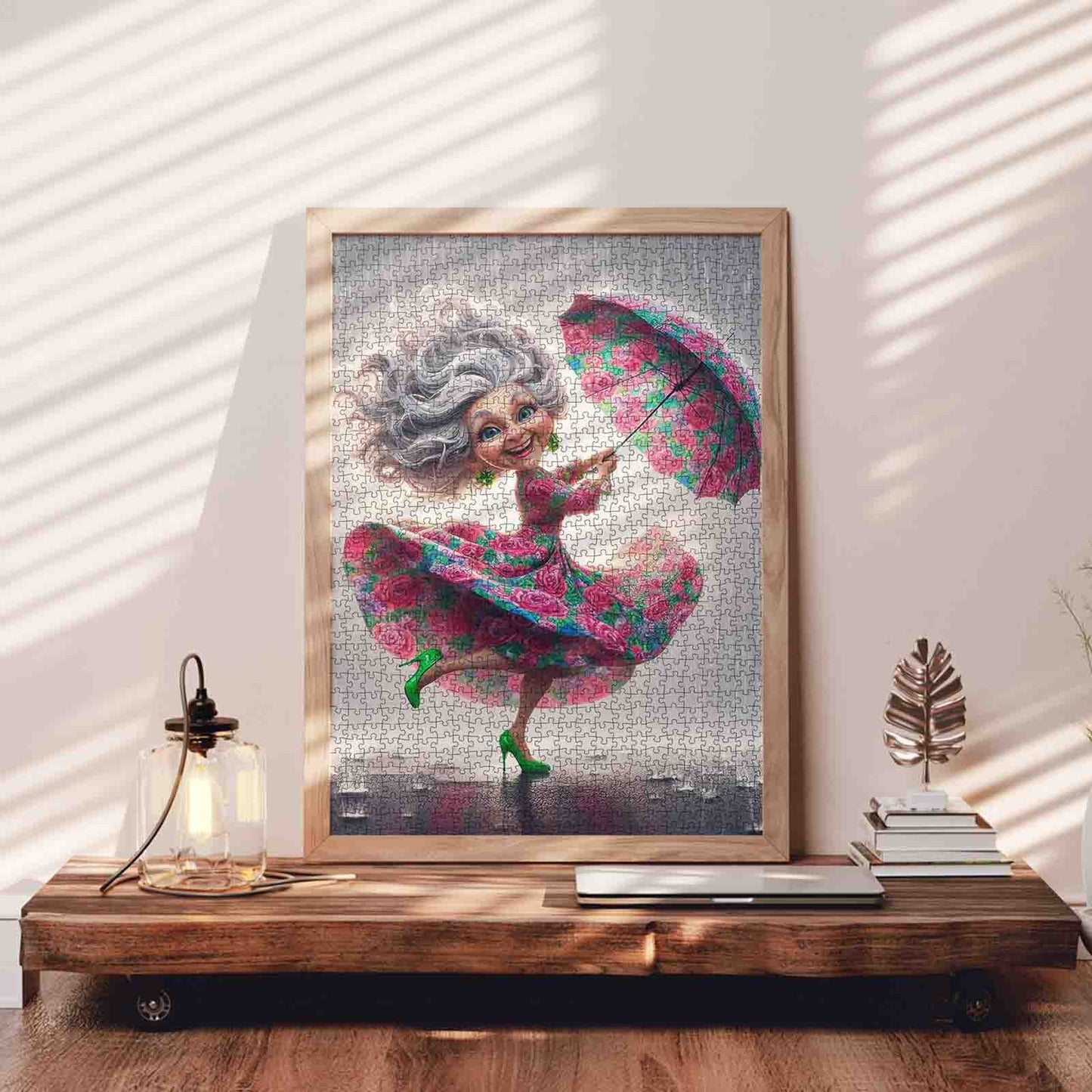Dancing Grandma in Rain Jigsaw Puzzle