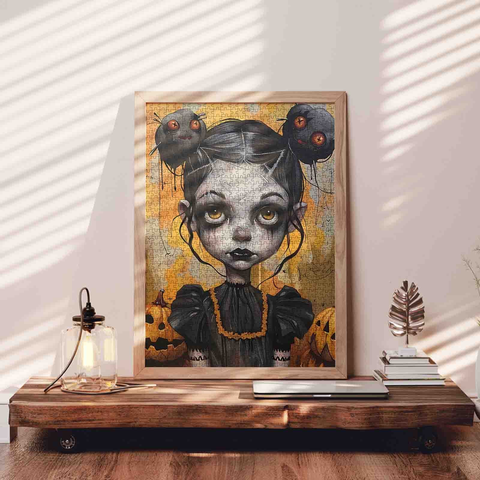 Dark-Eyed Halloween Doll in Spooky Glow Jigsaw Puzzle
