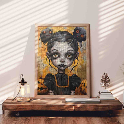 Dark-Eyed Halloween Doll in Spooky Glow Jigsaw Puzzle