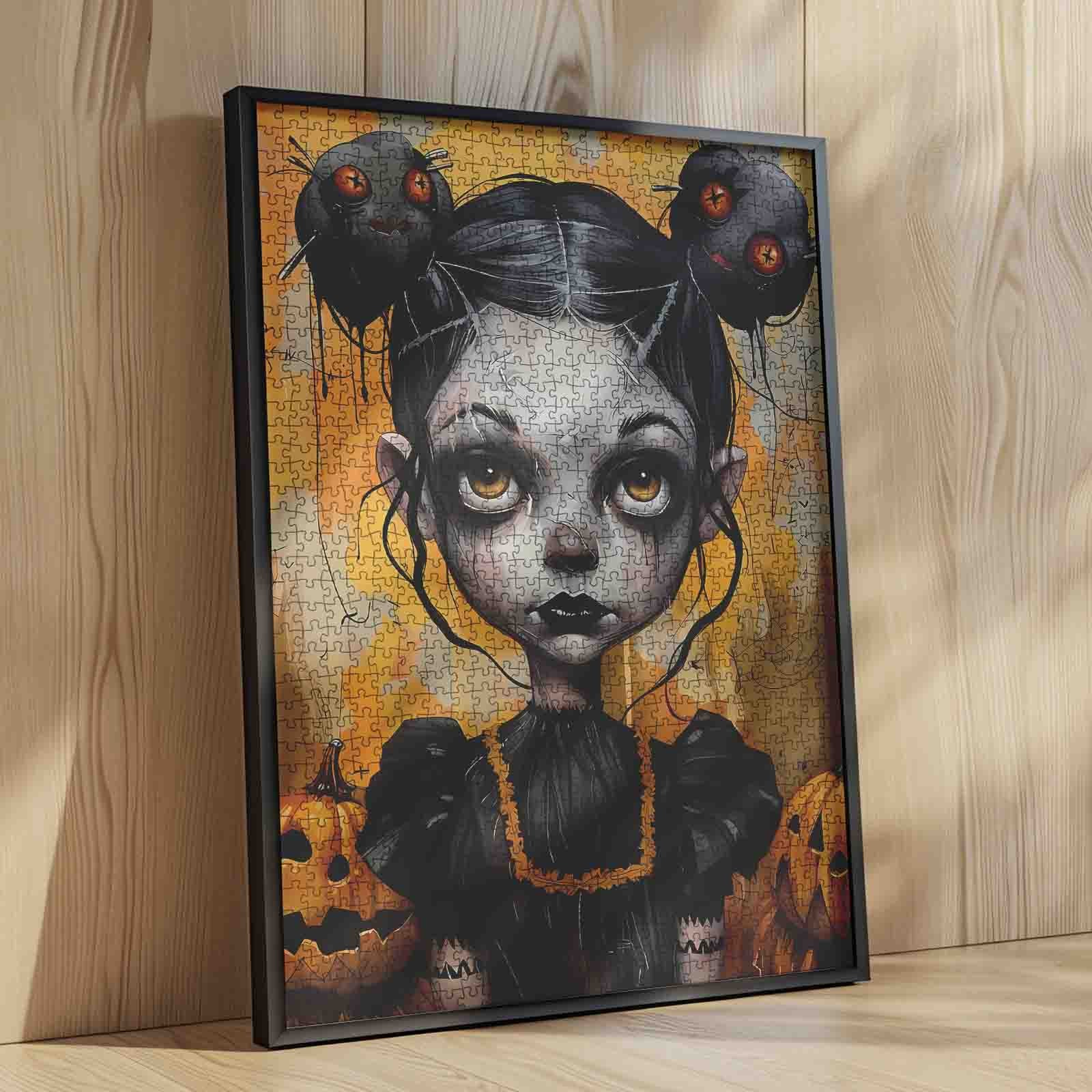 Dark-Eyed Halloween Doll in Spooky Glow Jigsaw Puzzle