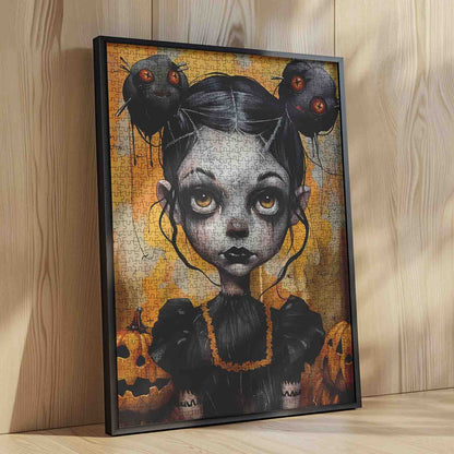 Dark-Eyed Halloween Doll in Spooky Glow Jigsaw Puzzle