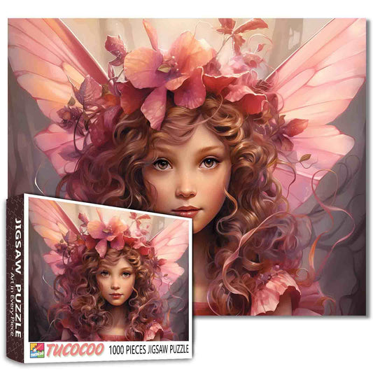 Delicate Fairy with Pink Petal Crown Jigsaw Puzzle