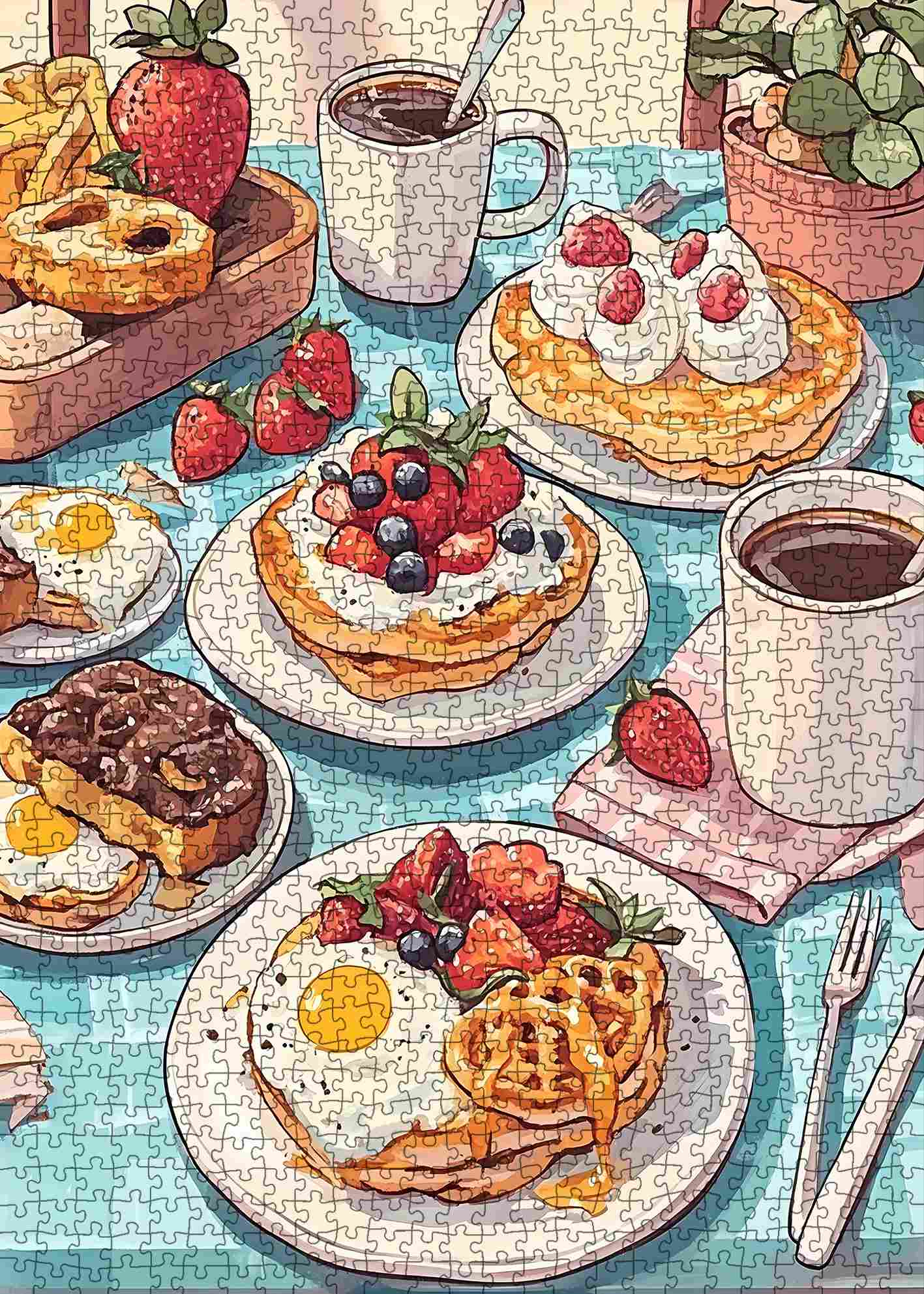 Delightful Brunch Feast on Sunny Table Jigsaw Puzzle