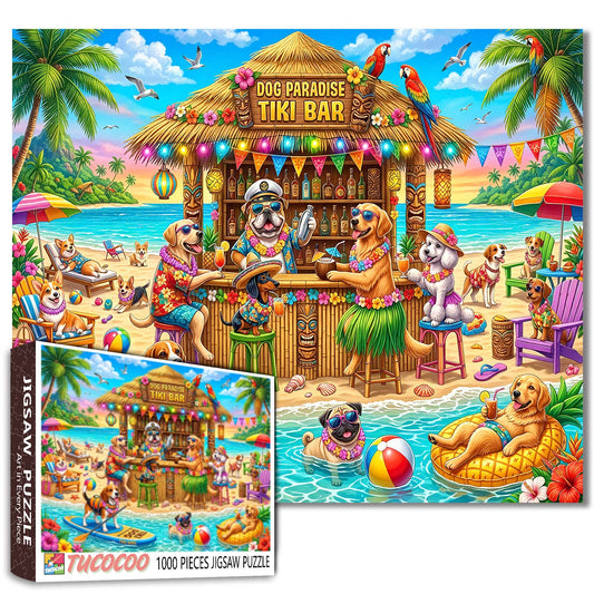 Dog Paradise Tiki Beach Party Jigsaw Puzzle
