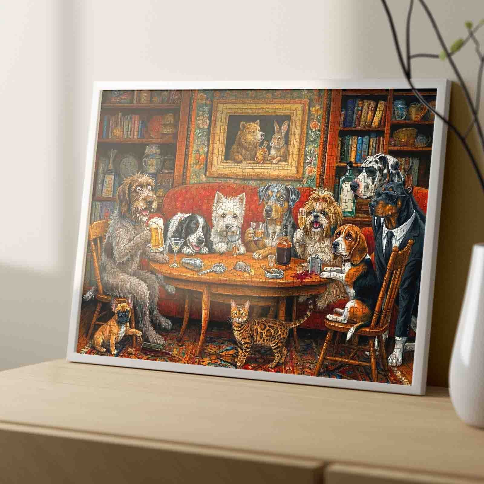 Dogs Happy Hour Club Gathering Jigsaw Puzzle