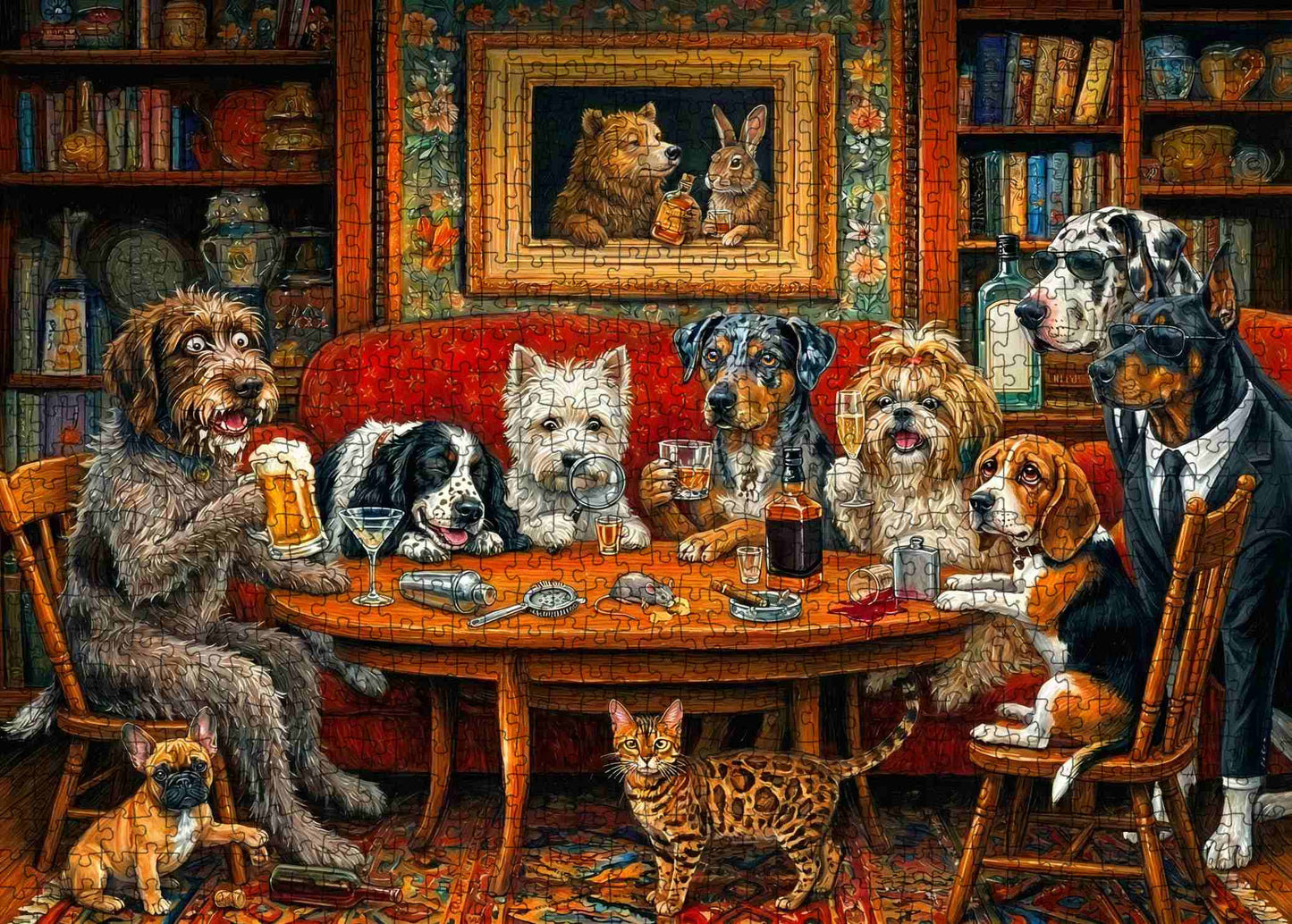 Dogs Happy Hour Club Gathering Jigsaw Puzzle