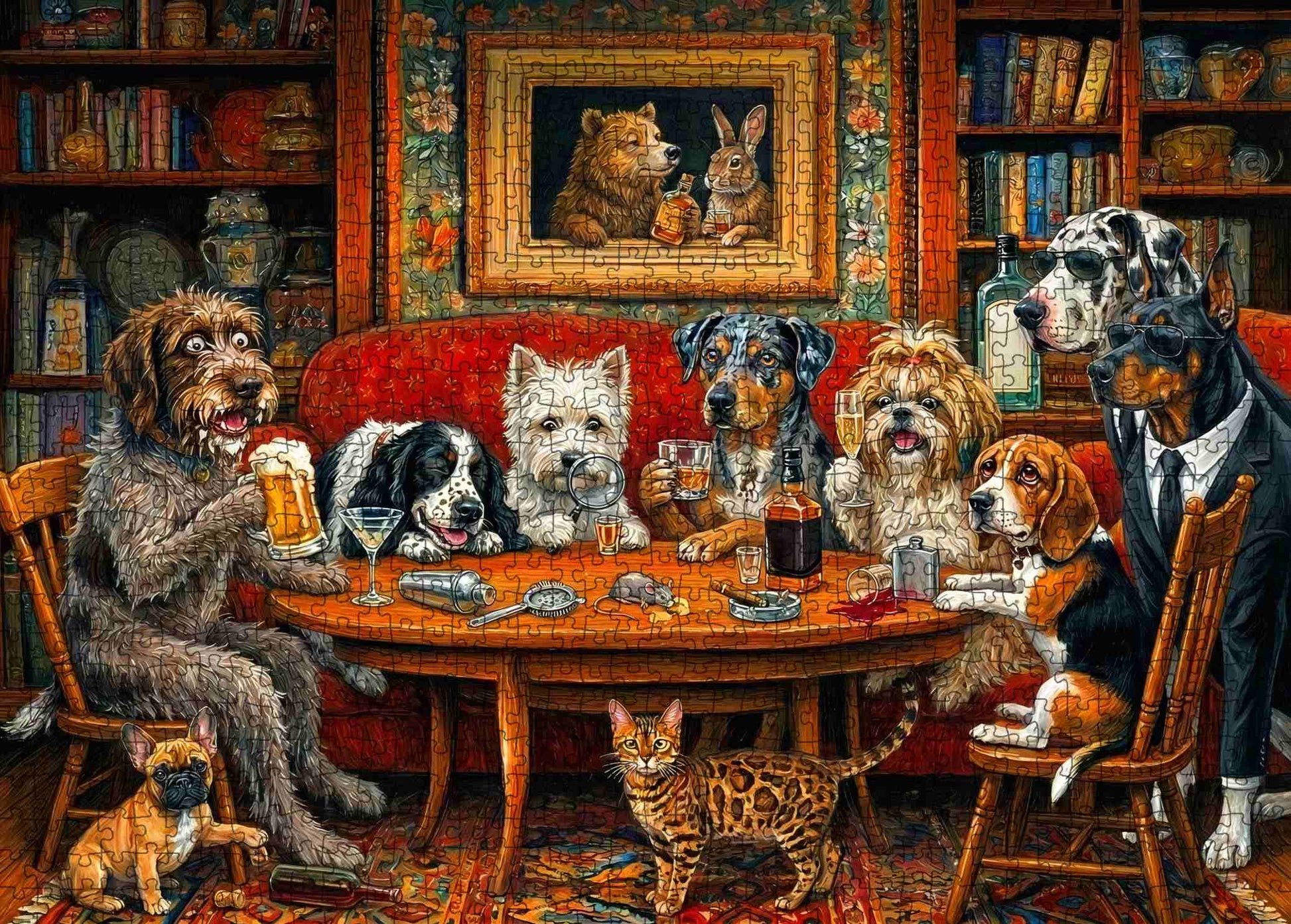 Dogs Happy Hour Club Gathering Jigsaw Puzzle