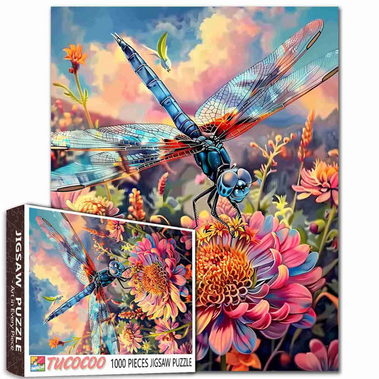 Dragonfly over Wild Blooms Jigsaw Puzzle