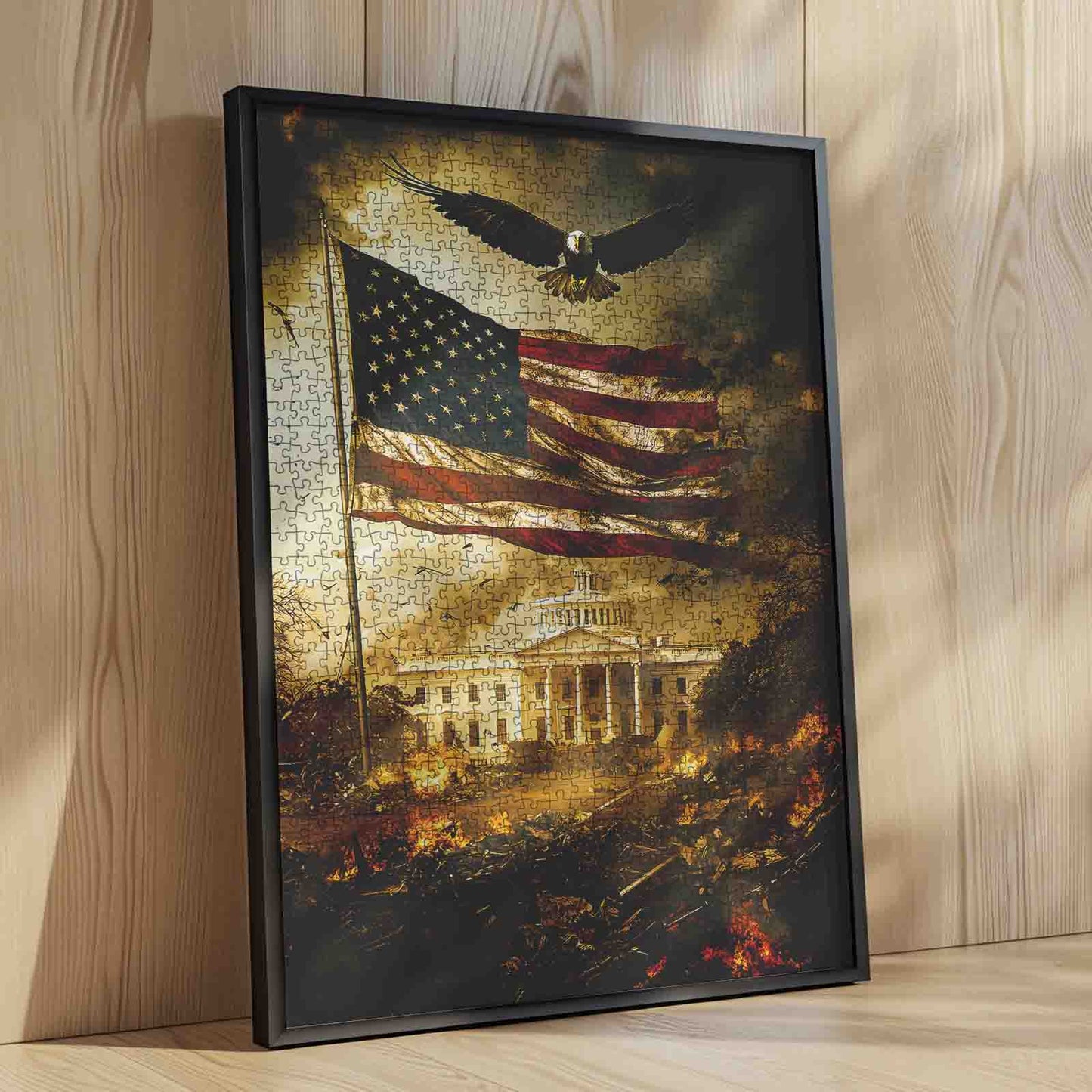 Eagle Over American Flag and White House Jigsaw Puzzle