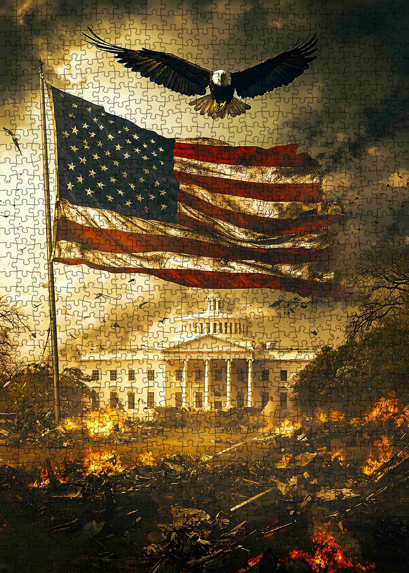 Eagle Over American Flag and White House Jigsaw Puzzle