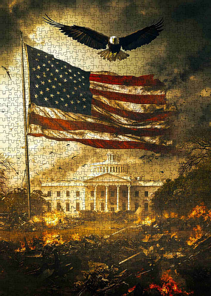 Eagle Over American Flag and White House Jigsaw Puzzle