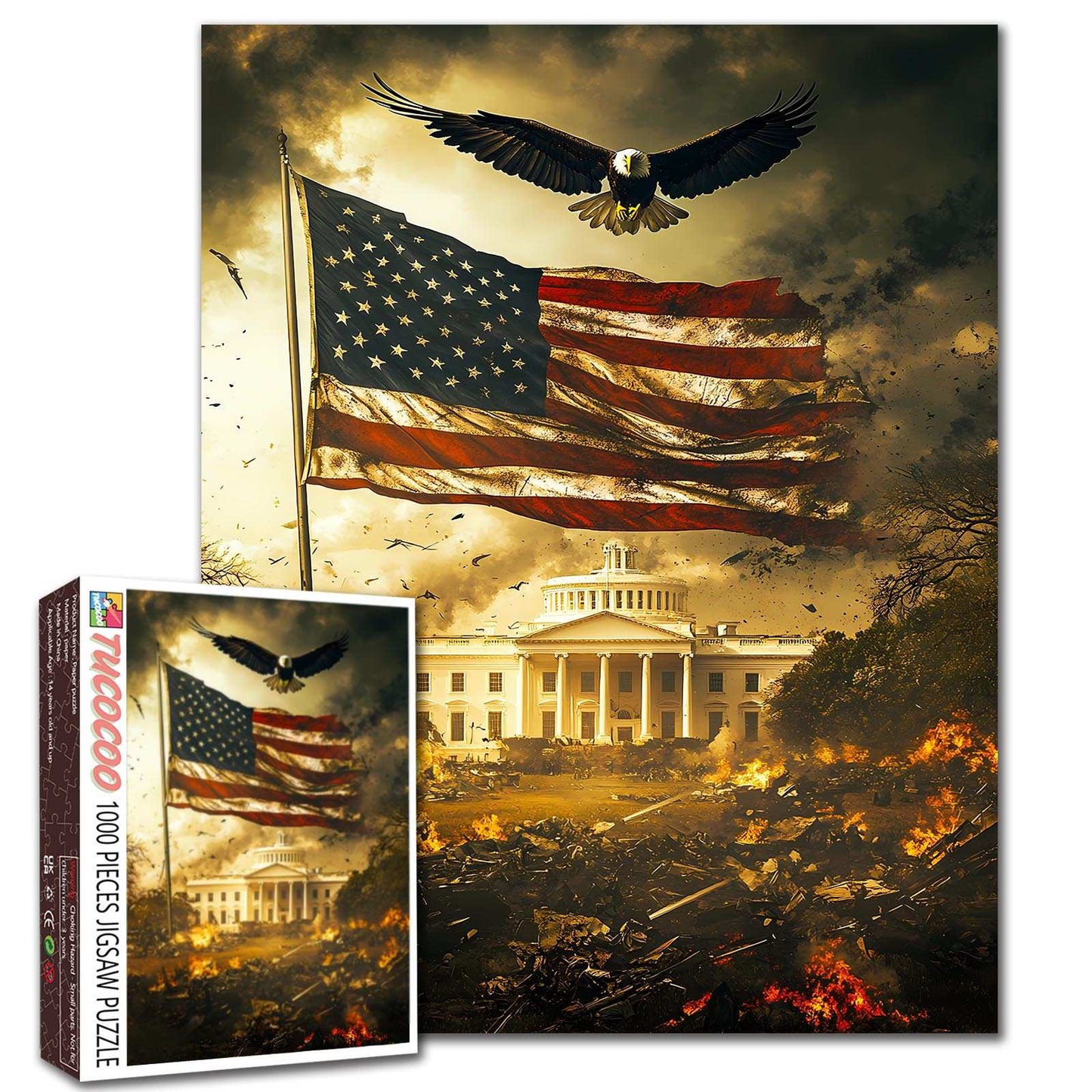 Eagle Over American Flag and White House Jigsaw Puzzle