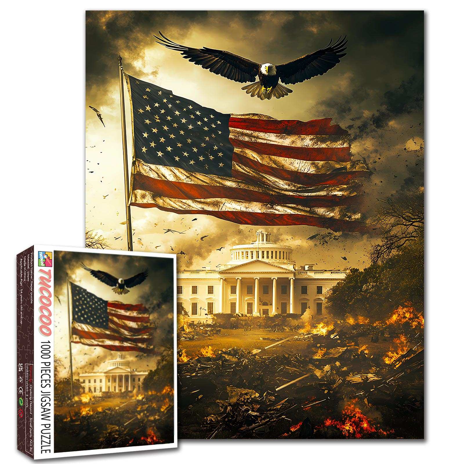 Eagle Over American Flag and White House Jigsaw Puzzle