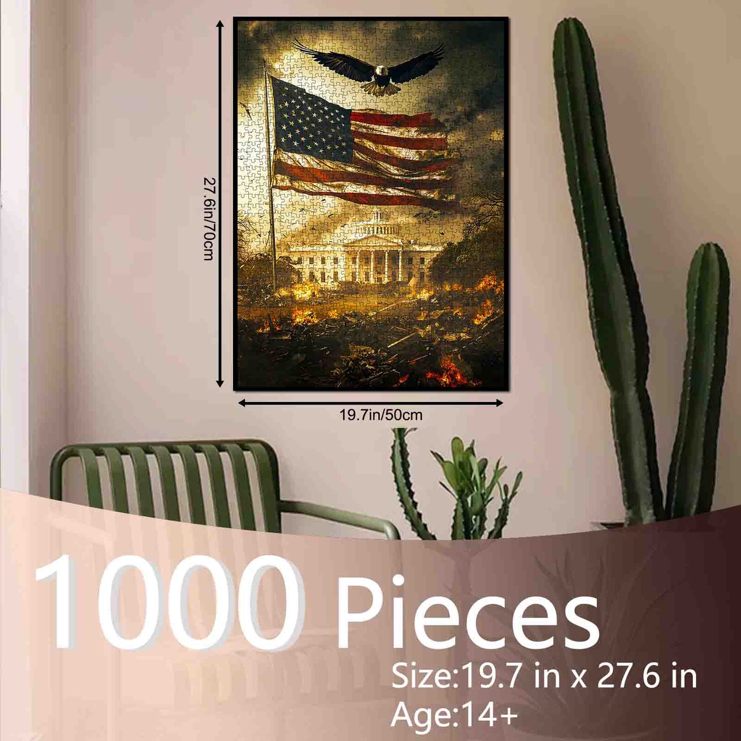 Eagle Over American Flag and White House Jigsaw Puzzle