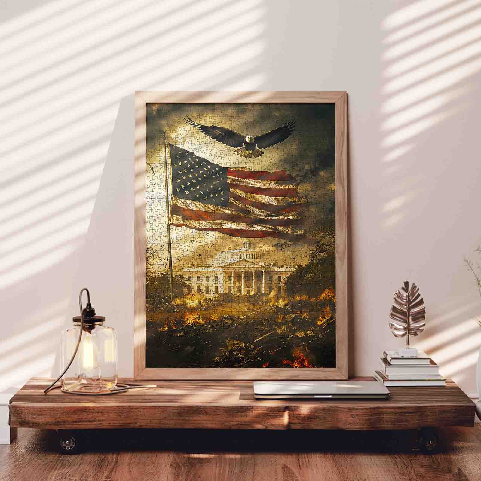 Eagle Over American Flag and White House Jigsaw Puzzle