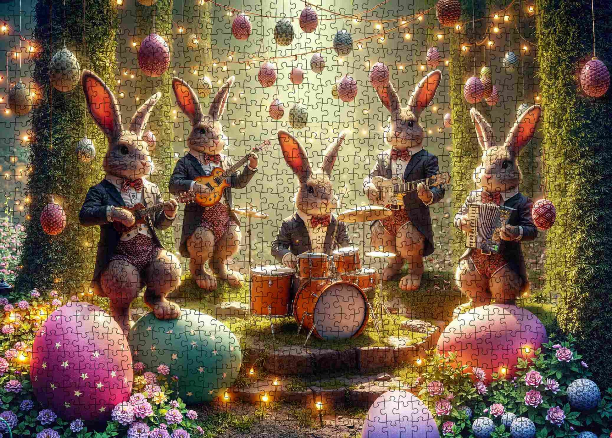 Easter Bunny Band Garden Concert Jigsaw Puzzle