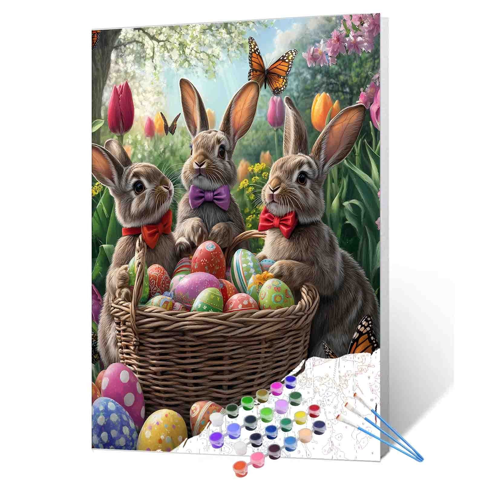 Easter Bunny Trio with Bow Ties Paint by Numbers – Tucocoo