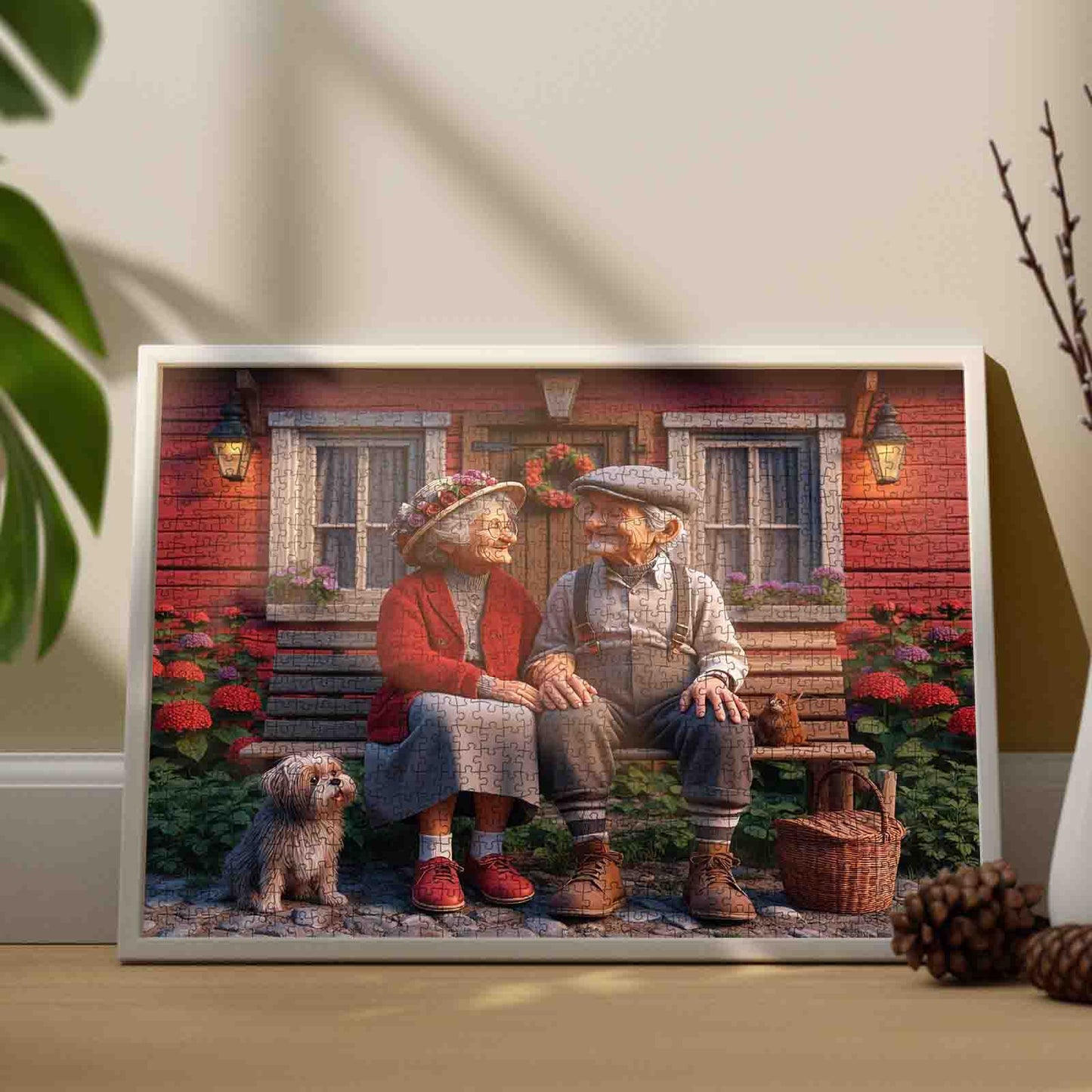 Elderly Couple Cottage Garden Jigsaw Puzzle