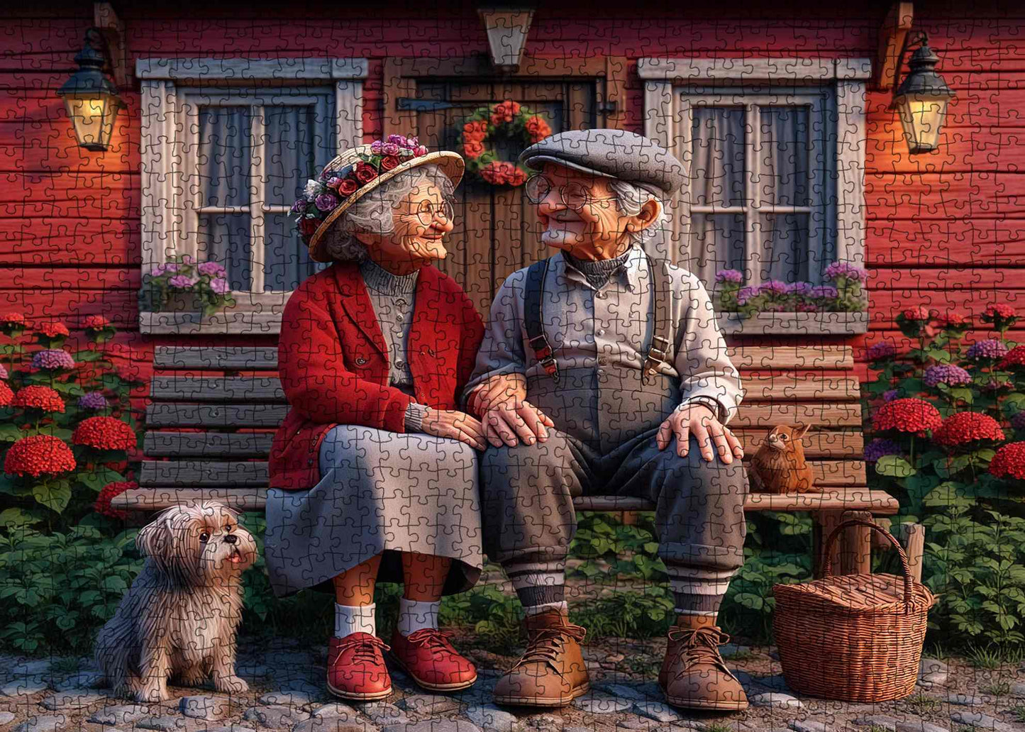 Elderly Couple Cottage Garden Jigsaw Puzzle
