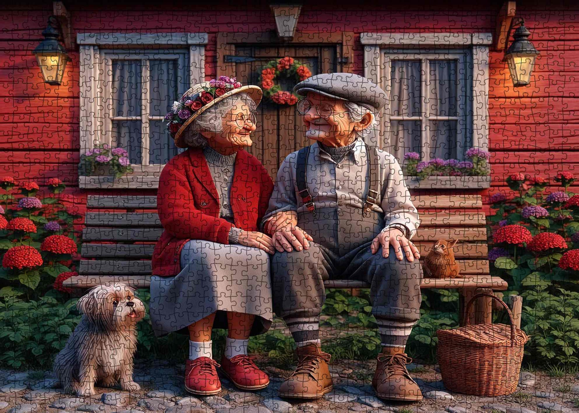 Elderly Couple Cottage Garden Jigsaw Puzzle