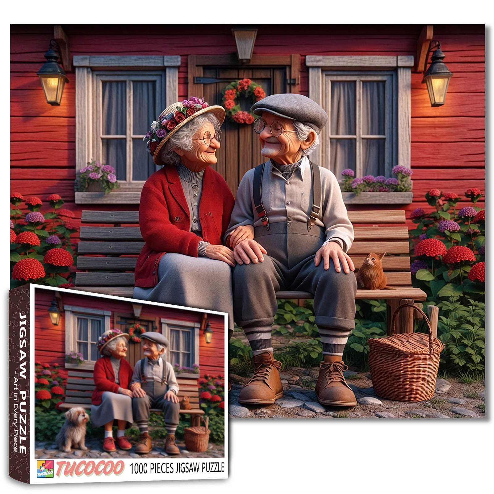 Elderly Couple Cottage Garden Jigsaw Puzzle