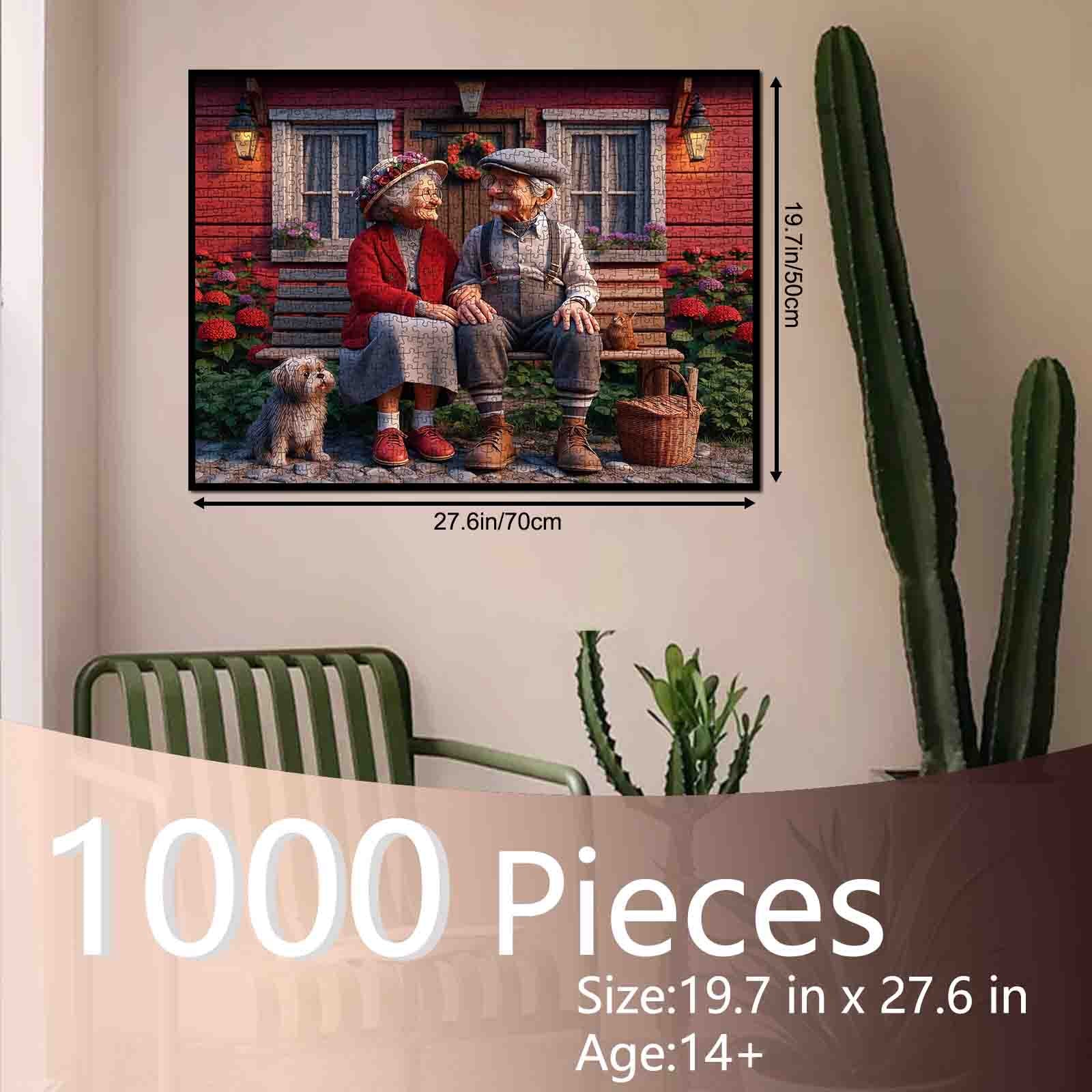 Elderly Couple Cottage Garden Jigsaw Puzzle