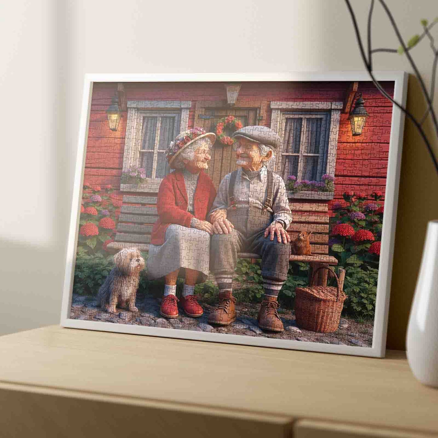 Elderly Couple Cottage Garden Jigsaw Puzzle
