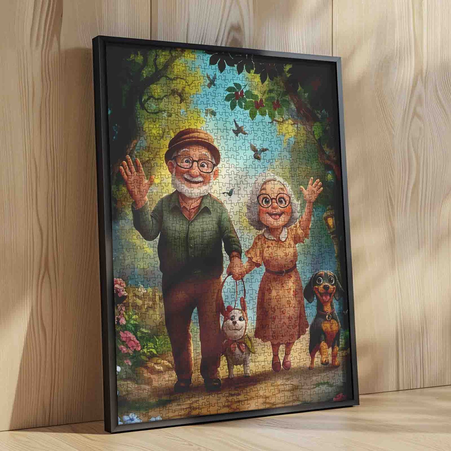 Elderly Couple Walking Dogs Jigsaw Puzzle
