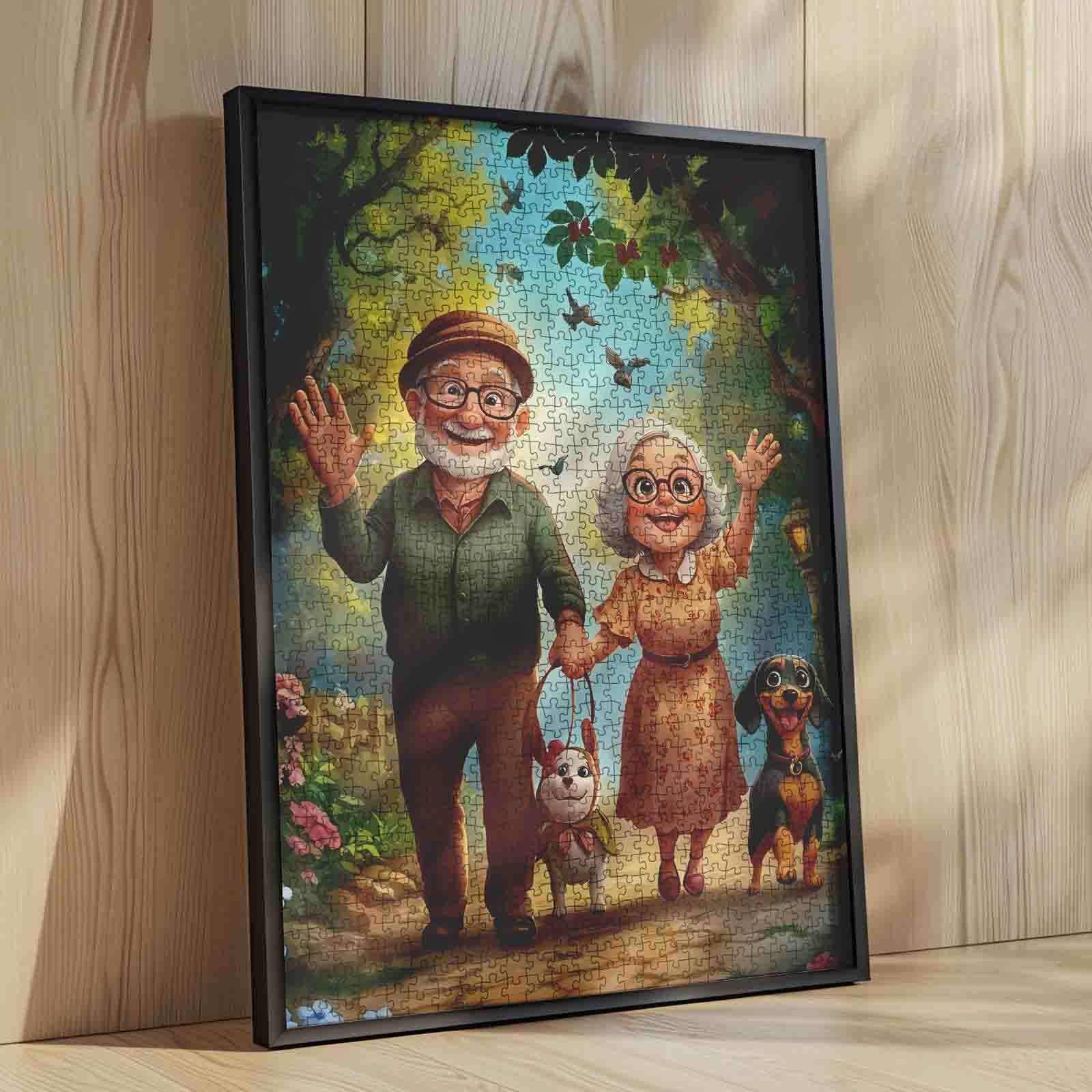 Elderly Couple Walking Dogs Jigsaw Puzzle