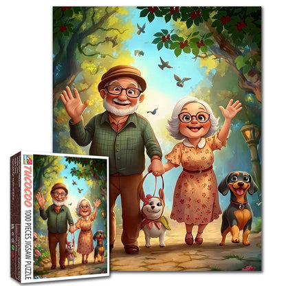 Elderly Couple Walking Dogs Jigsaw Puzzle