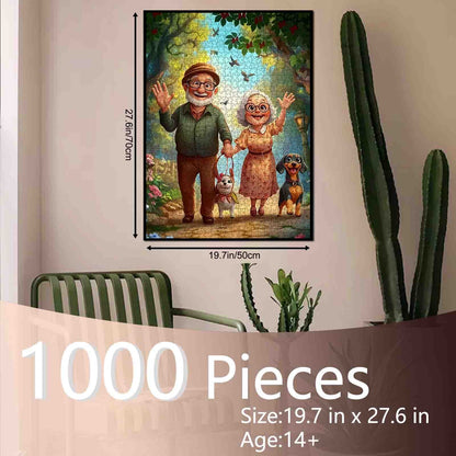 Elderly Couple Walking Dogs Jigsaw Puzzle