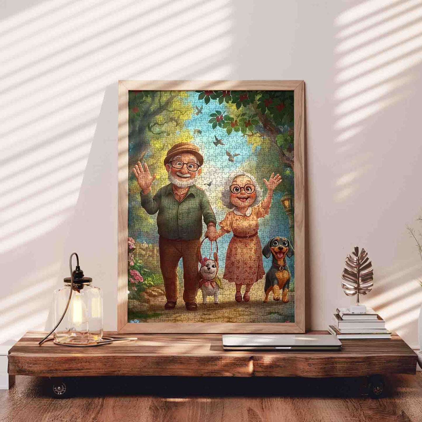 Elderly Couple Walking Dogs Jigsaw Puzzle