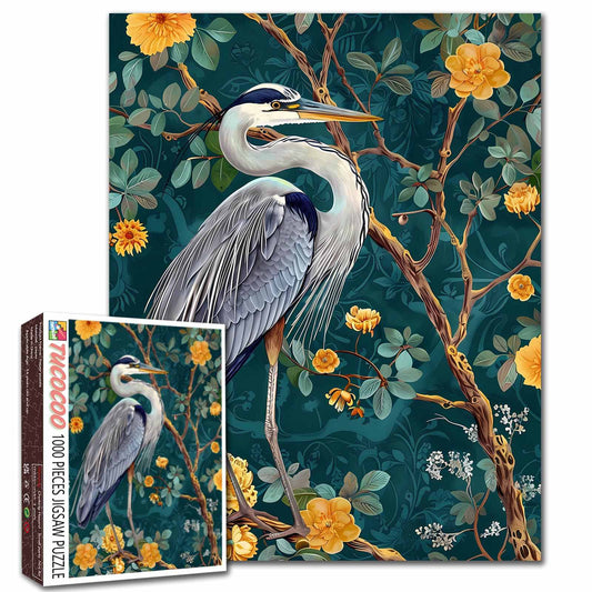 Elegant Heron Floral Art Jigsaw Puzzle