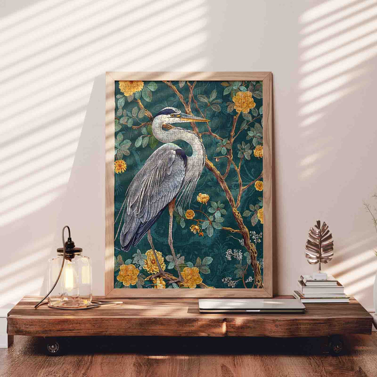 Elegant Heron Floral Art Jigsaw Puzzle