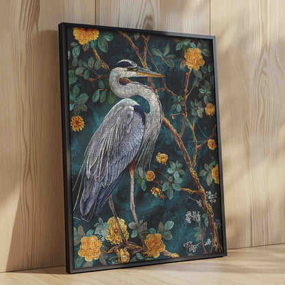 Elegant Heron Floral Art Jigsaw Puzzle