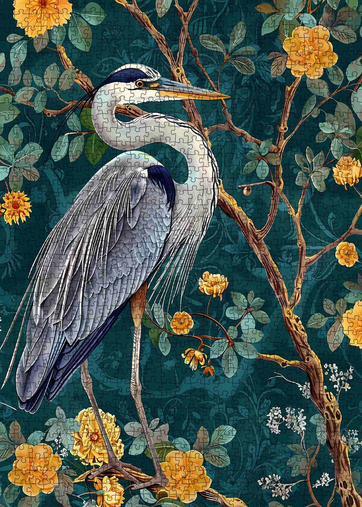 Elegant Heron Floral Art Jigsaw Puzzle
