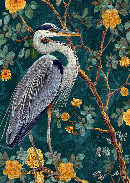 Elegant Heron Floral Art Jigsaw Puzzle