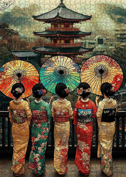 Elegant Kimono Girls Kyoto Pagoda Jigsaw Puzzle
