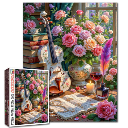 Elegant Roses And Violin Jigsaw Puzzle