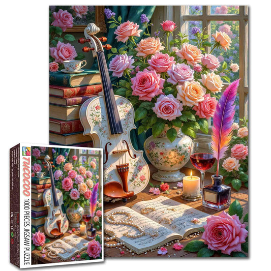 Elegant Roses And Violin Jigsaw Puzzle