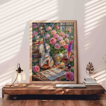 Elegant Roses And Violin Jigsaw Puzzle