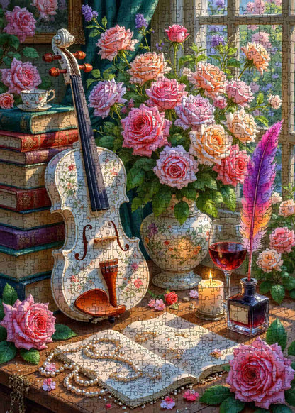 Elegant Roses And Violin Jigsaw Puzzle