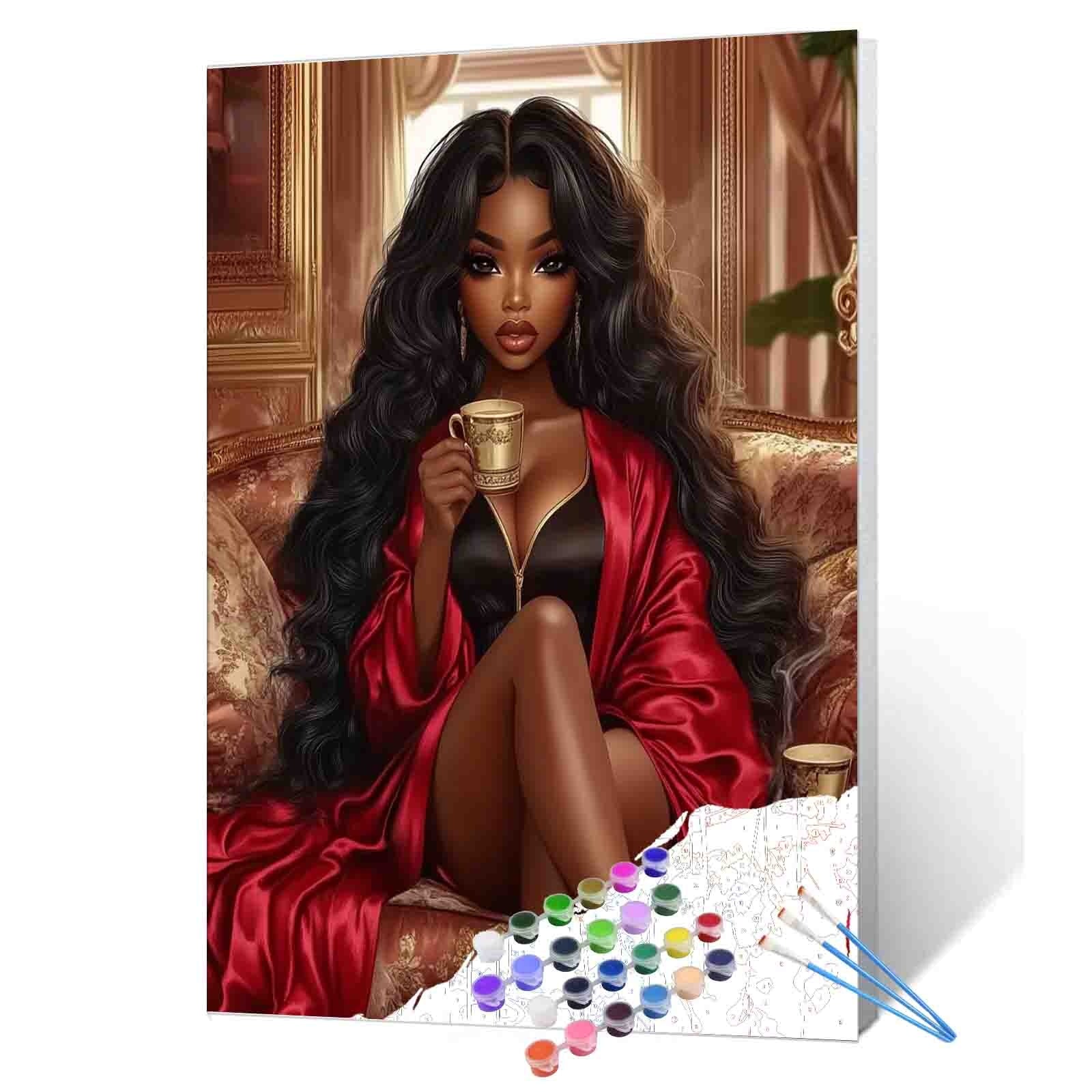 Elegant Red Robe Lady Paint by Numbers