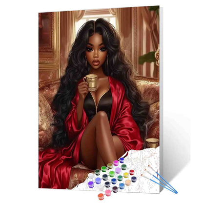 Elegant Red Robe Lady Paint by Numbers