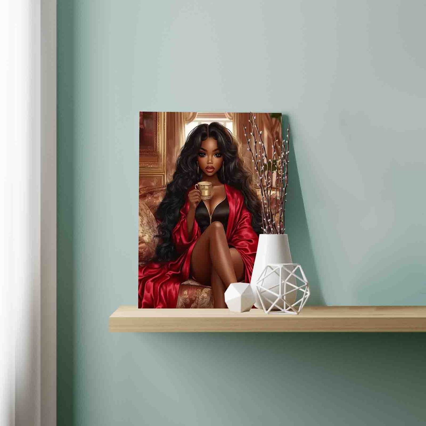 Elegant Red Robe Lady Paint by Numbers