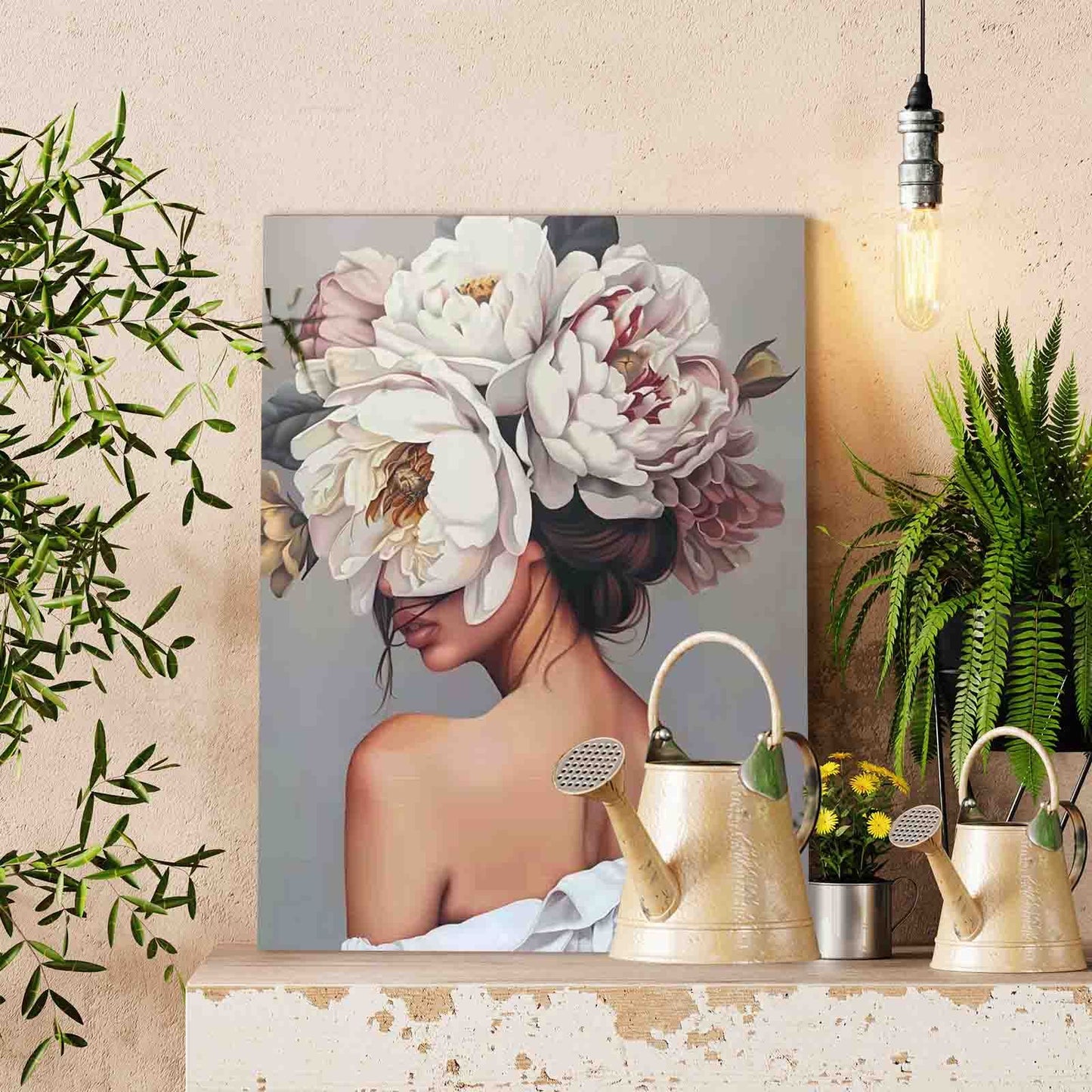 Fashion Girl with Flowers on Head Paint by Numbers