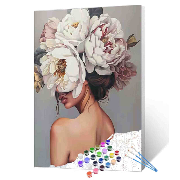 Peinture Numéro Petite Fille Et Fleurs – Toile 30×40 Cm, Peintures Acryliques Et Pinceaux Inclus – DIY Débutant (Sans Cadre)