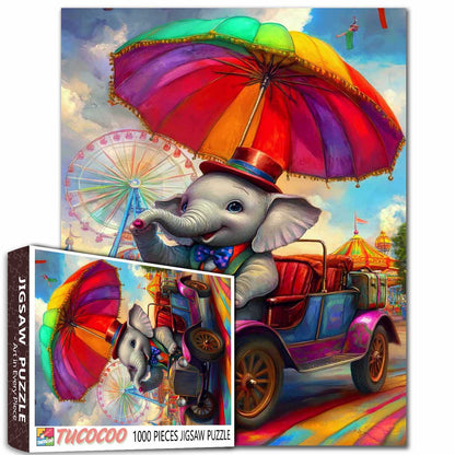 Elephant in Colorful Car Jigsaw Puzzle